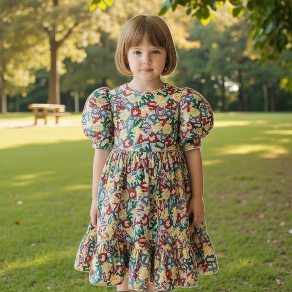 Daisy Kingdom Factory Made Dress Size 4 School Pageant‎ 90s ABCs Puff Sleeve